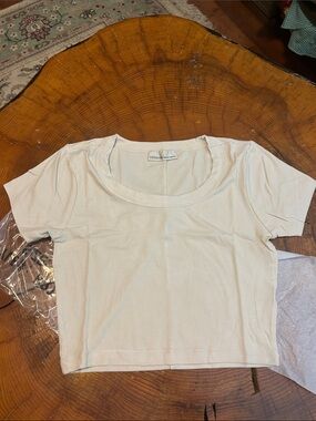 Zenana Outfitters Ivory Scoop Neck Ribbed Crop Top back-to-school